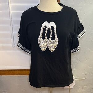 Black Embellished Ballet Flats Top
